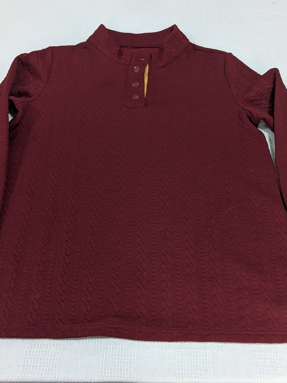Appleseed's Burgundy Pullover with Mustard Placket